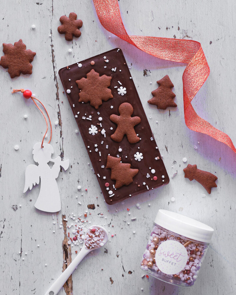 tabliczki czekolady ze świąteczną dekoracją, posypka Słodki Bufet