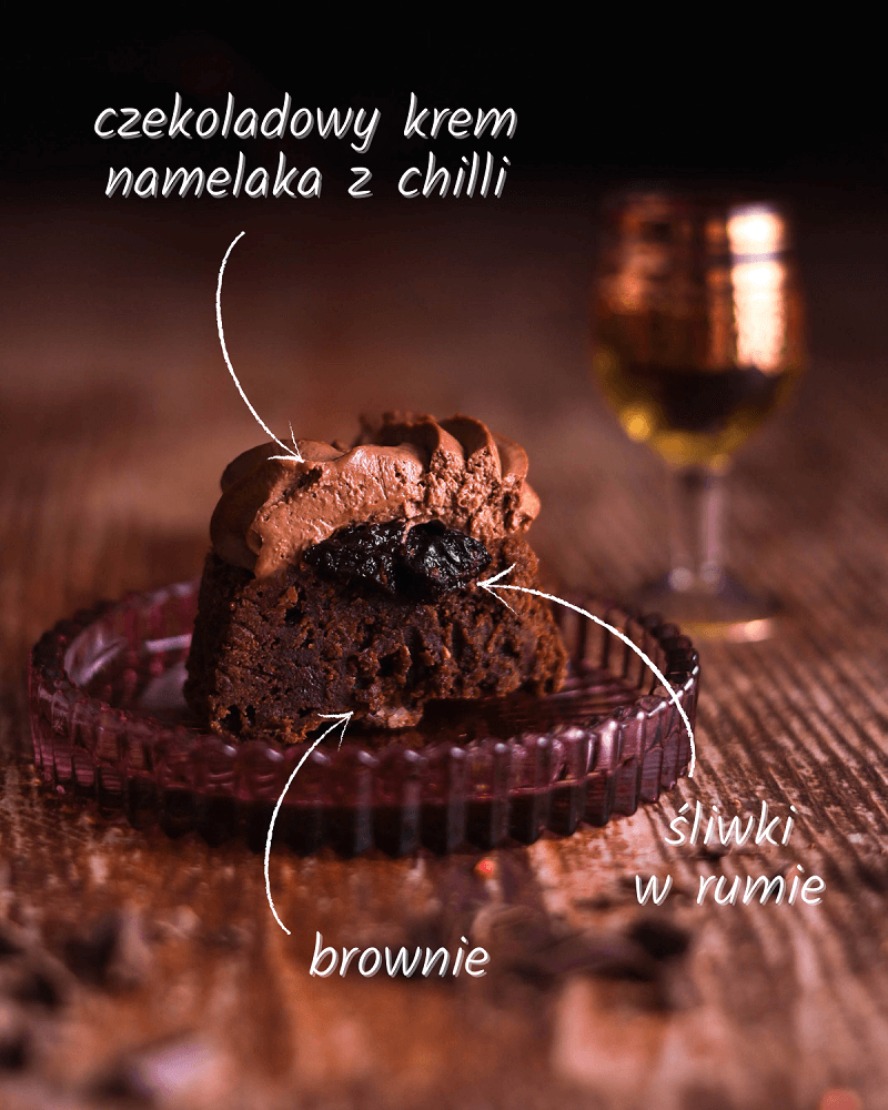 Babeczki brownie, czekoladowy krem z chilli i... (wybierz sama!)