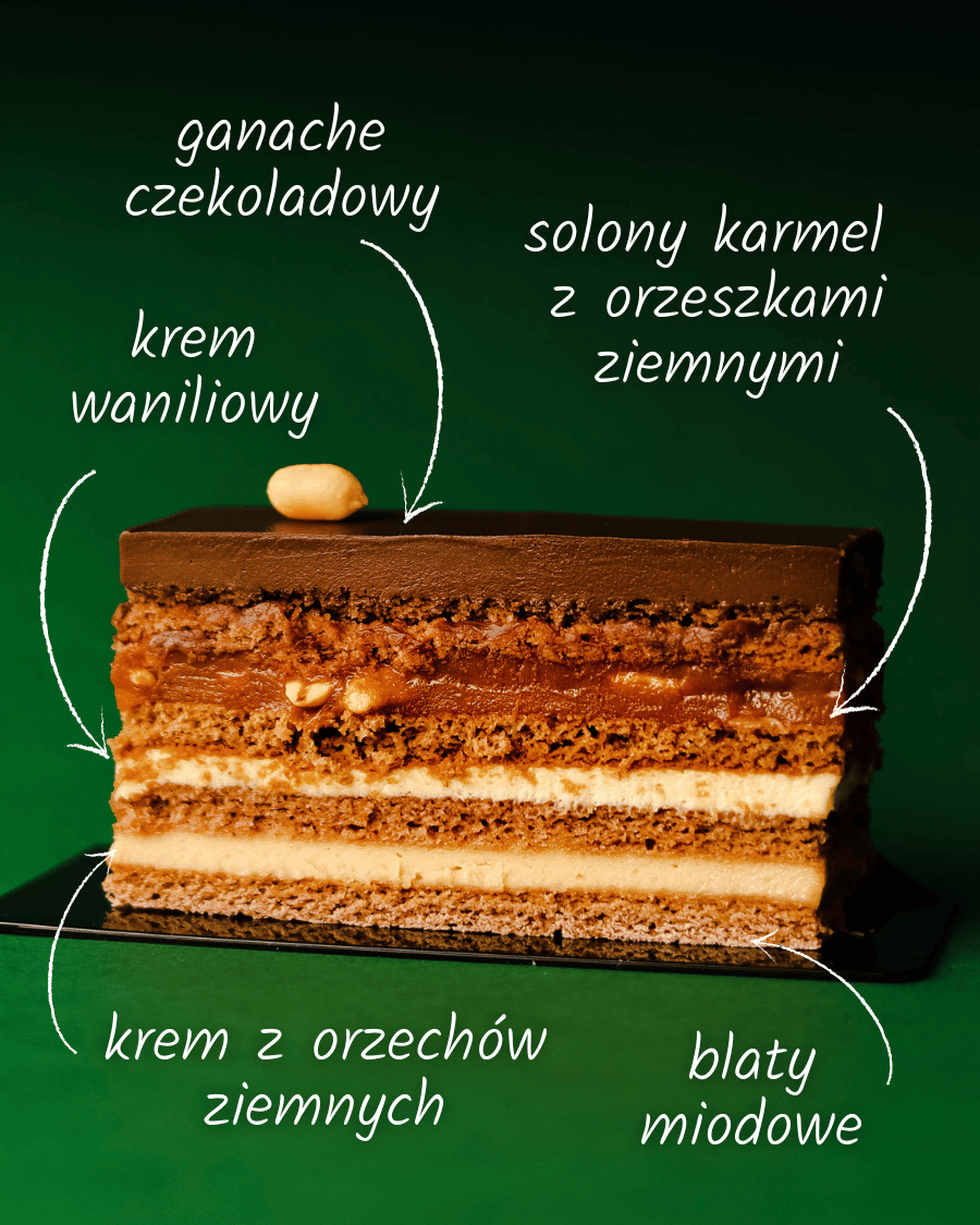 Nowoczesny miodownik Snickers orzeszki/karmel/czekolada.